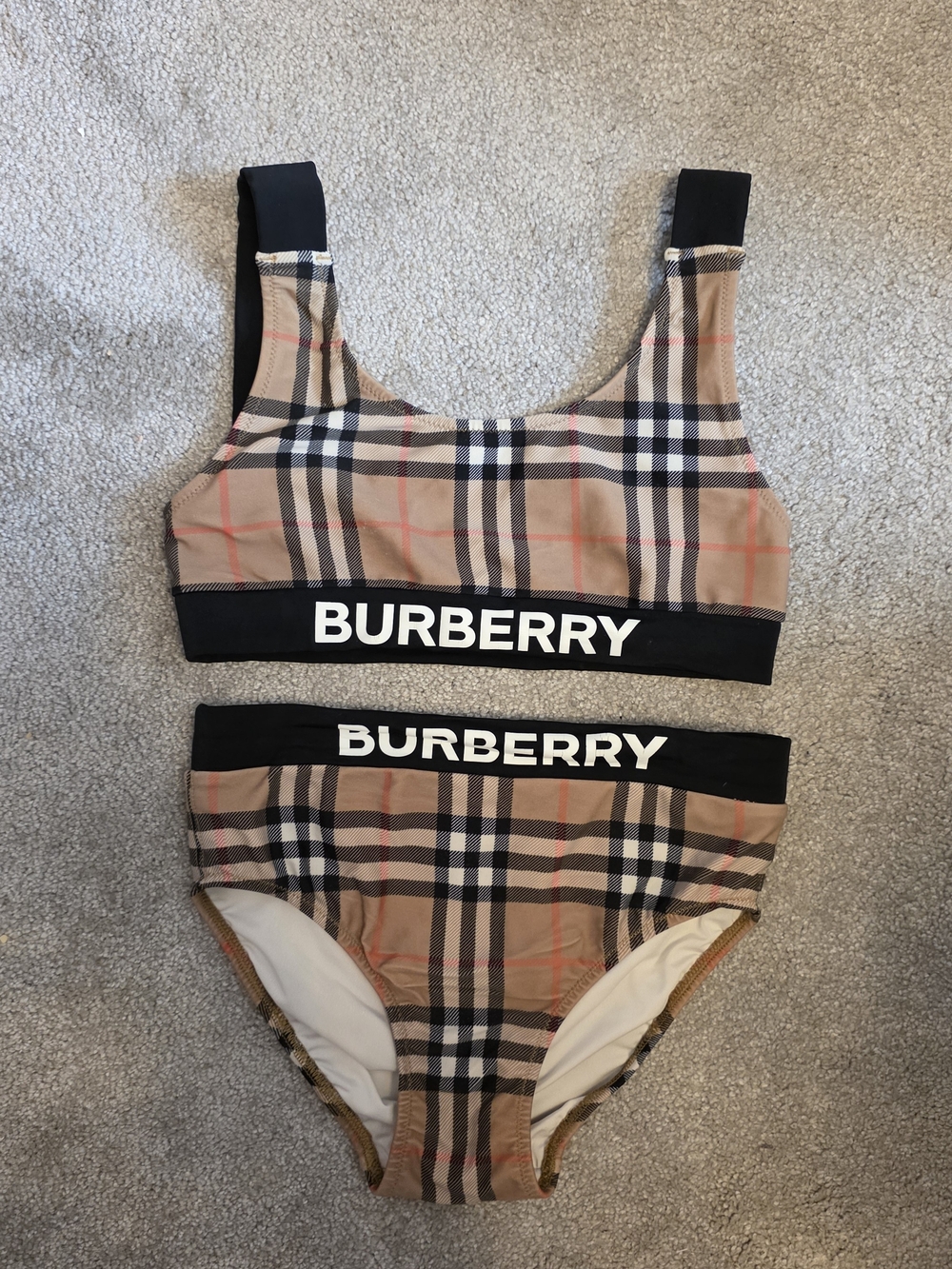 Burberry Beige Check Two-Piece Logo Bodysuit Set